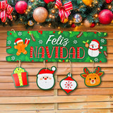 Letrero Colgante "Feliz Navidad" para Puerta, Color Verde