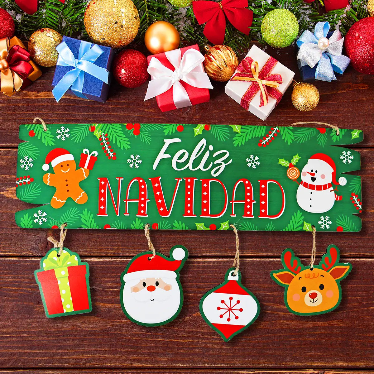 Letrero Colgante "Feliz Navidad" para Puerta, Color Verde