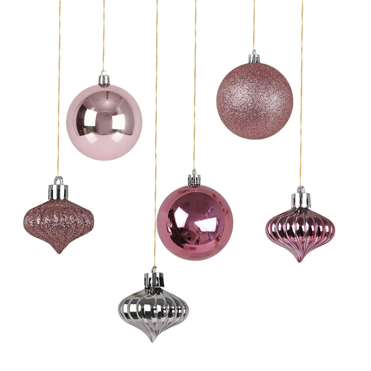 Kit Navideño de Esferas y Estrella, 18 pzas, Color Rosa
