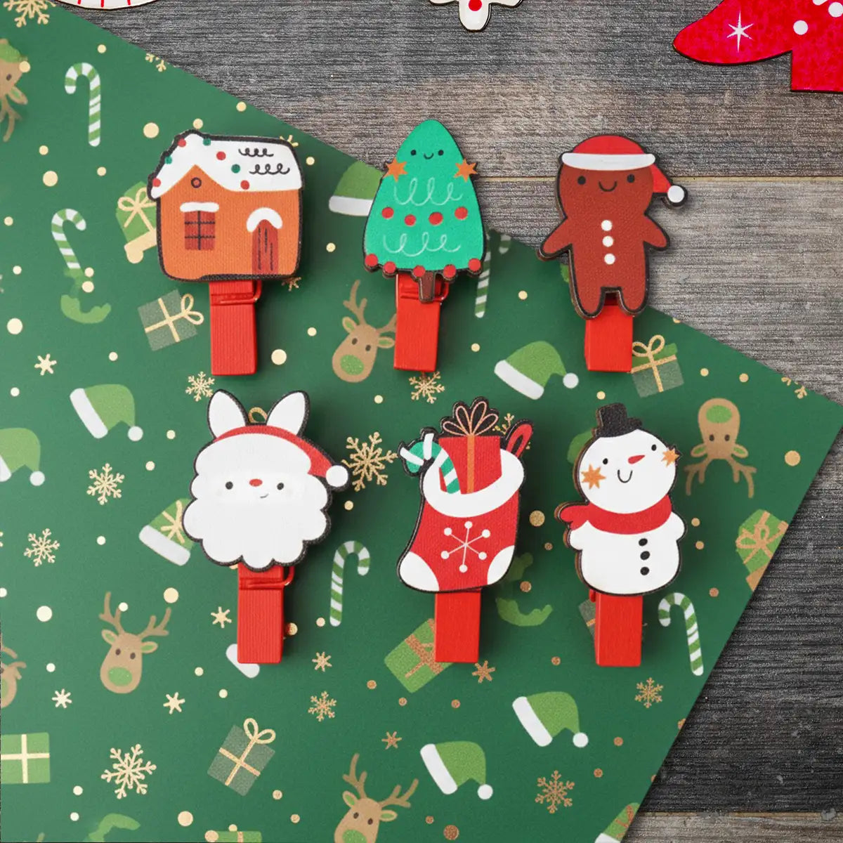 Set de 6 Clips, Personajes Navideños