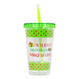 Vaso Navideño con Tapa y Popote, Color Verde
