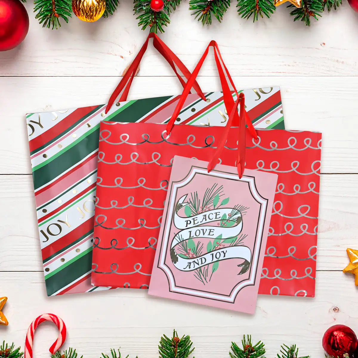 Kit de Bolsas de Regalo Navideñas, 3 pzas
