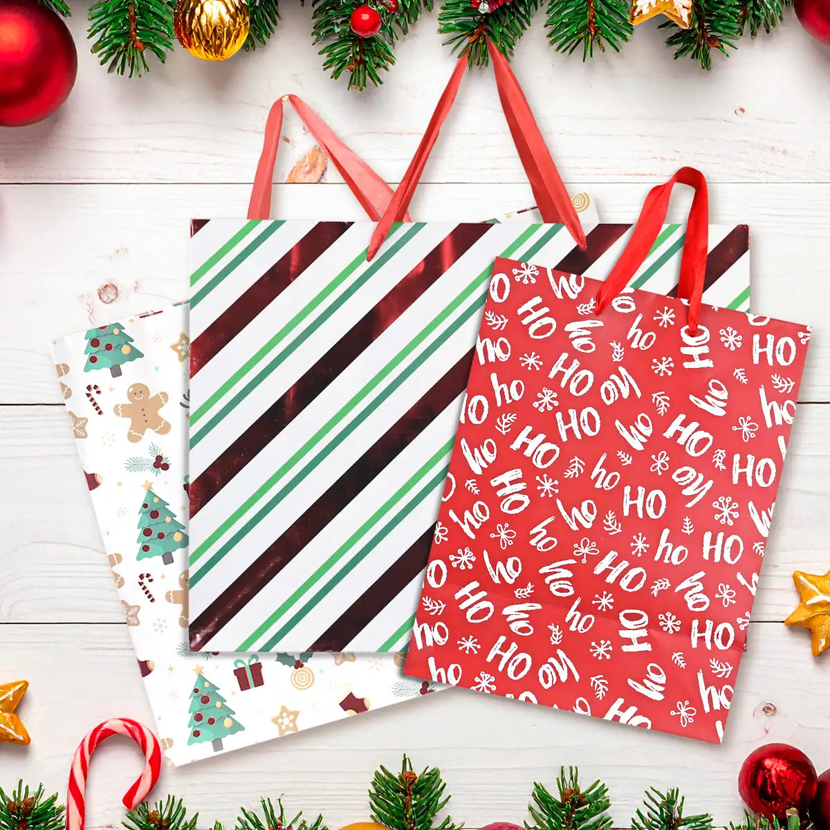Kit de Bolsas de Regalo Navideñas, HOHOHO, 3 pzas