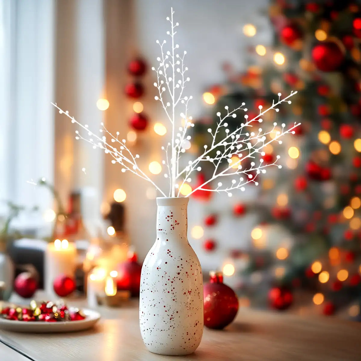 Follaje Navideño, Glitter, Color Blanco