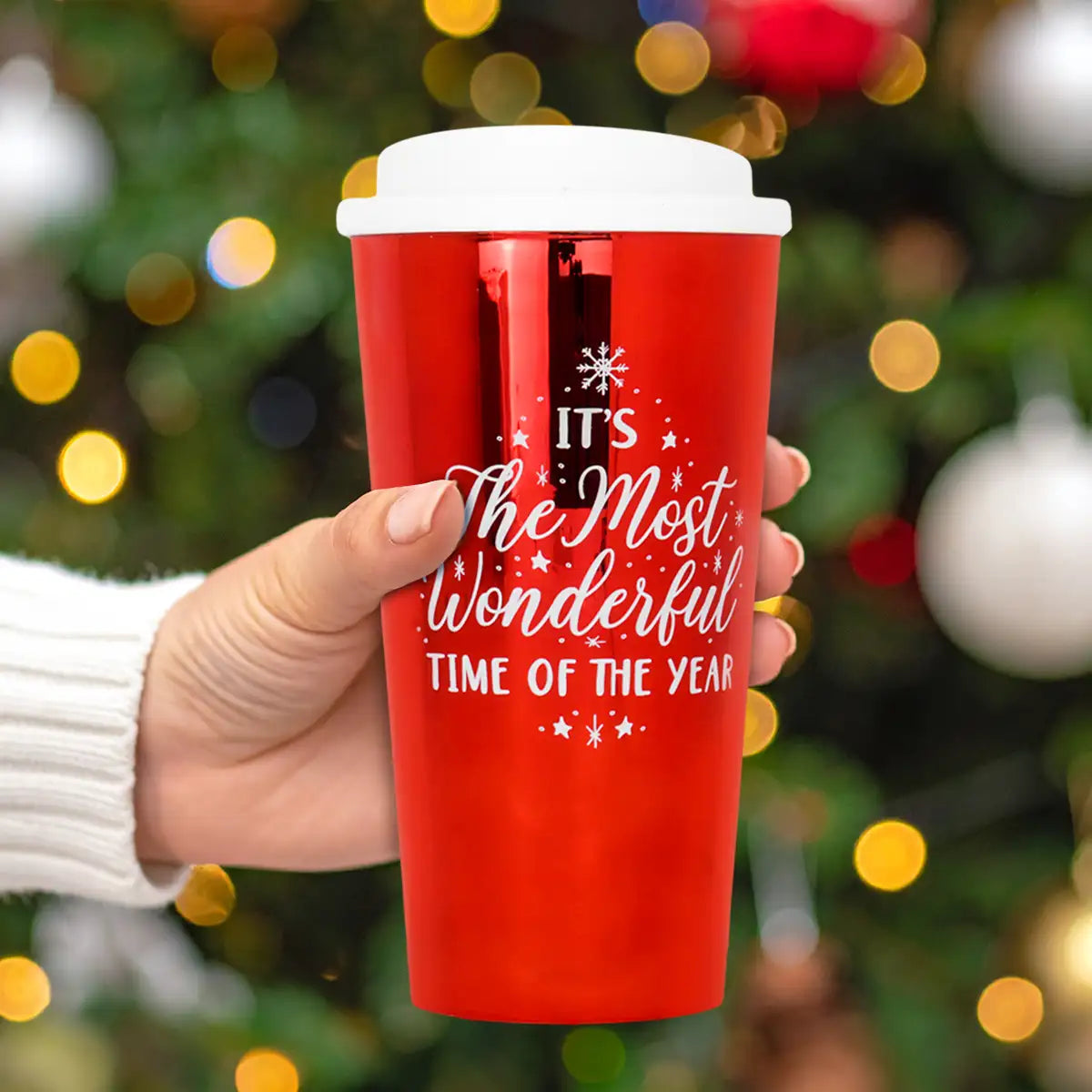 Termo, Diseño Navideño, Color Rojo, 473 ml
