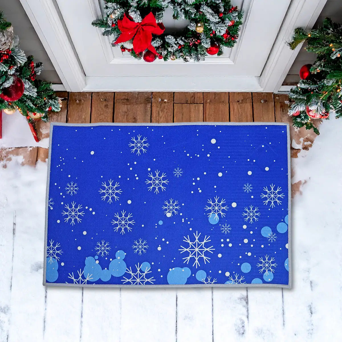 Tapete Navideño, Diseño Copos de Nieve, Color Azul