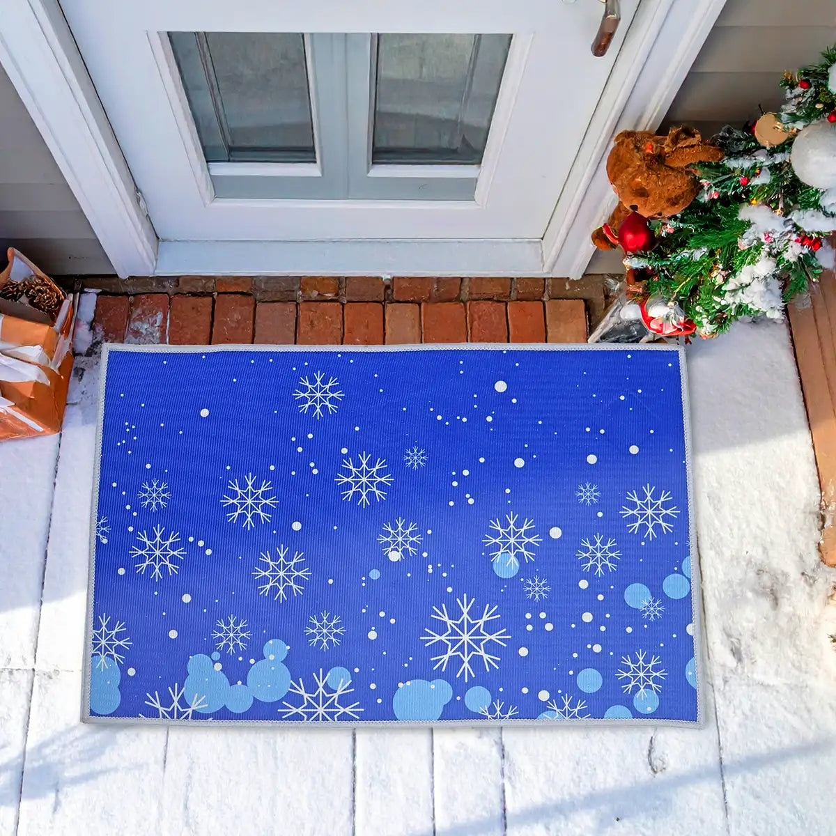 Tapete Navideño, Diseño Copos de Nieve, Color Azul