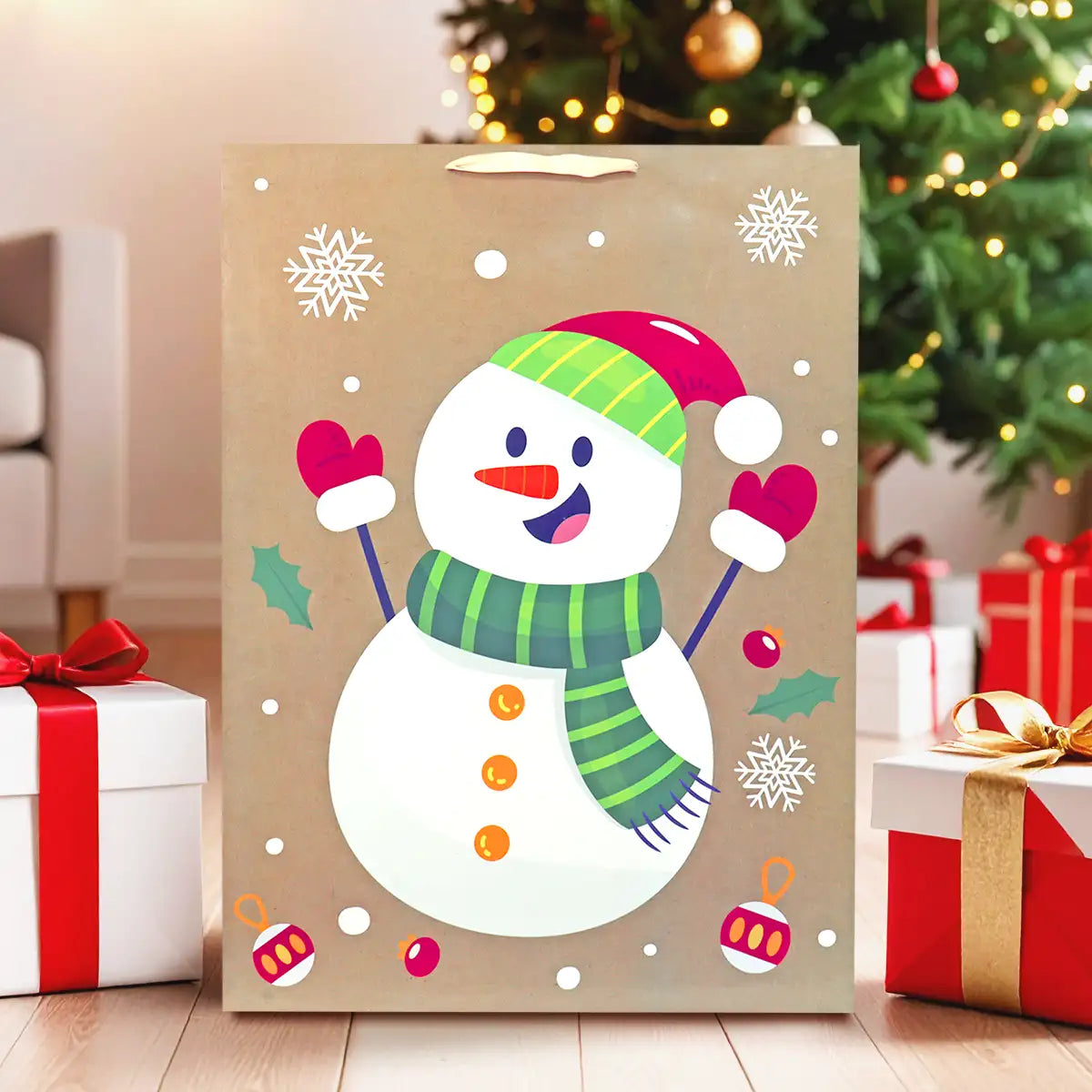 Bolsa de Regalo Navideña, Diseño Muñeco de Nieve
