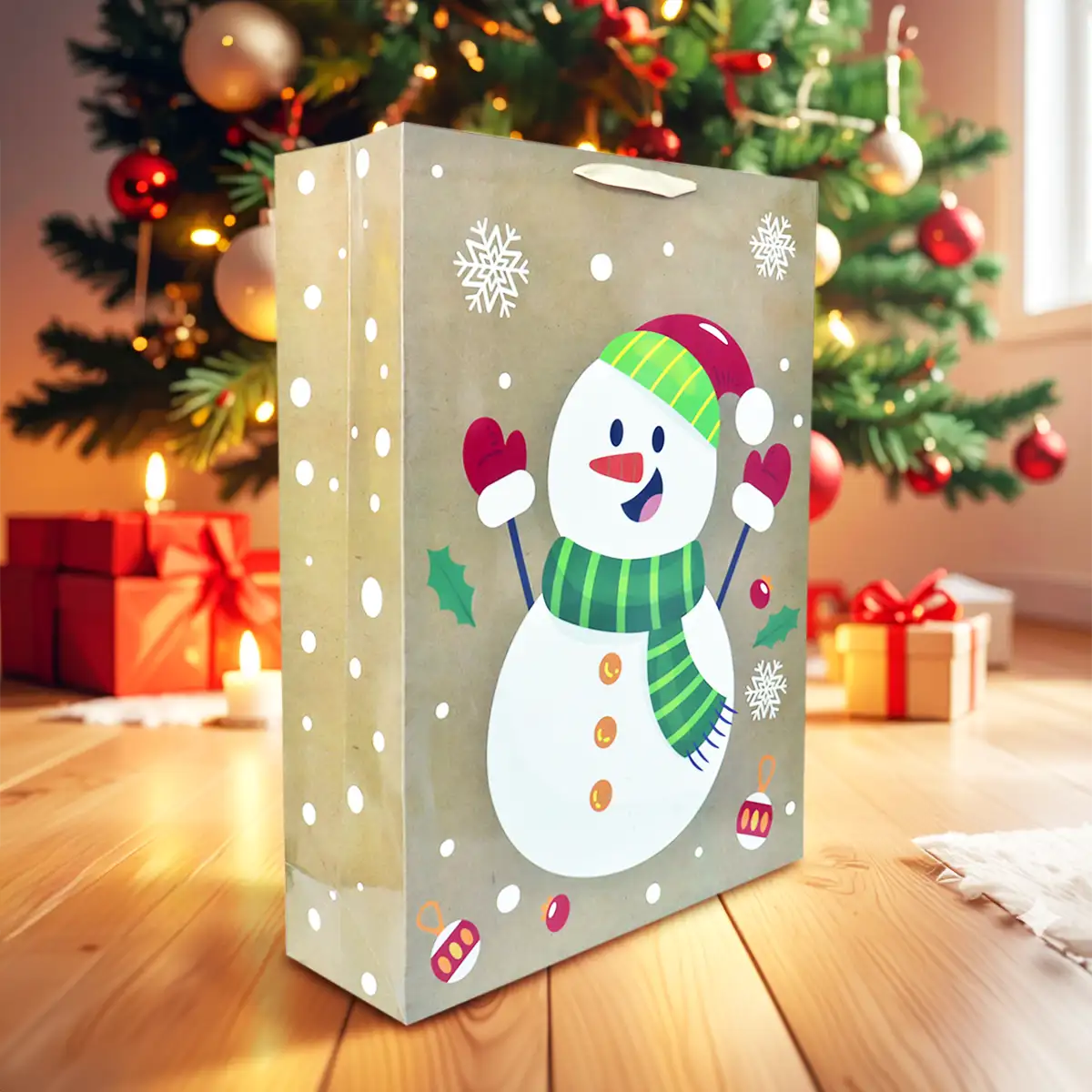 Bolsa de Regalo Navideña, Diseño Muñeco de Nieve