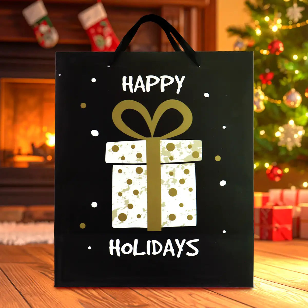 Bolsa de Regalo Navideña "Happy Holidays" Color Negro