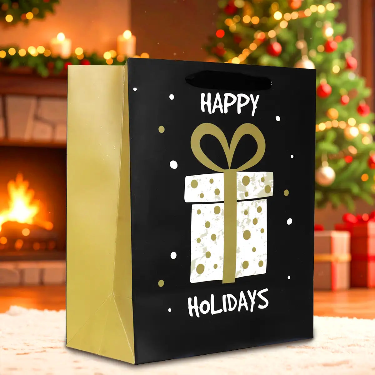 Bolsa de Regalo Navideña "Happy Holidays" Color Negro