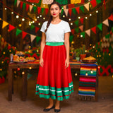Falda Regional, Color Rojo y Verde, Fiestas Patrias, Talla Grande