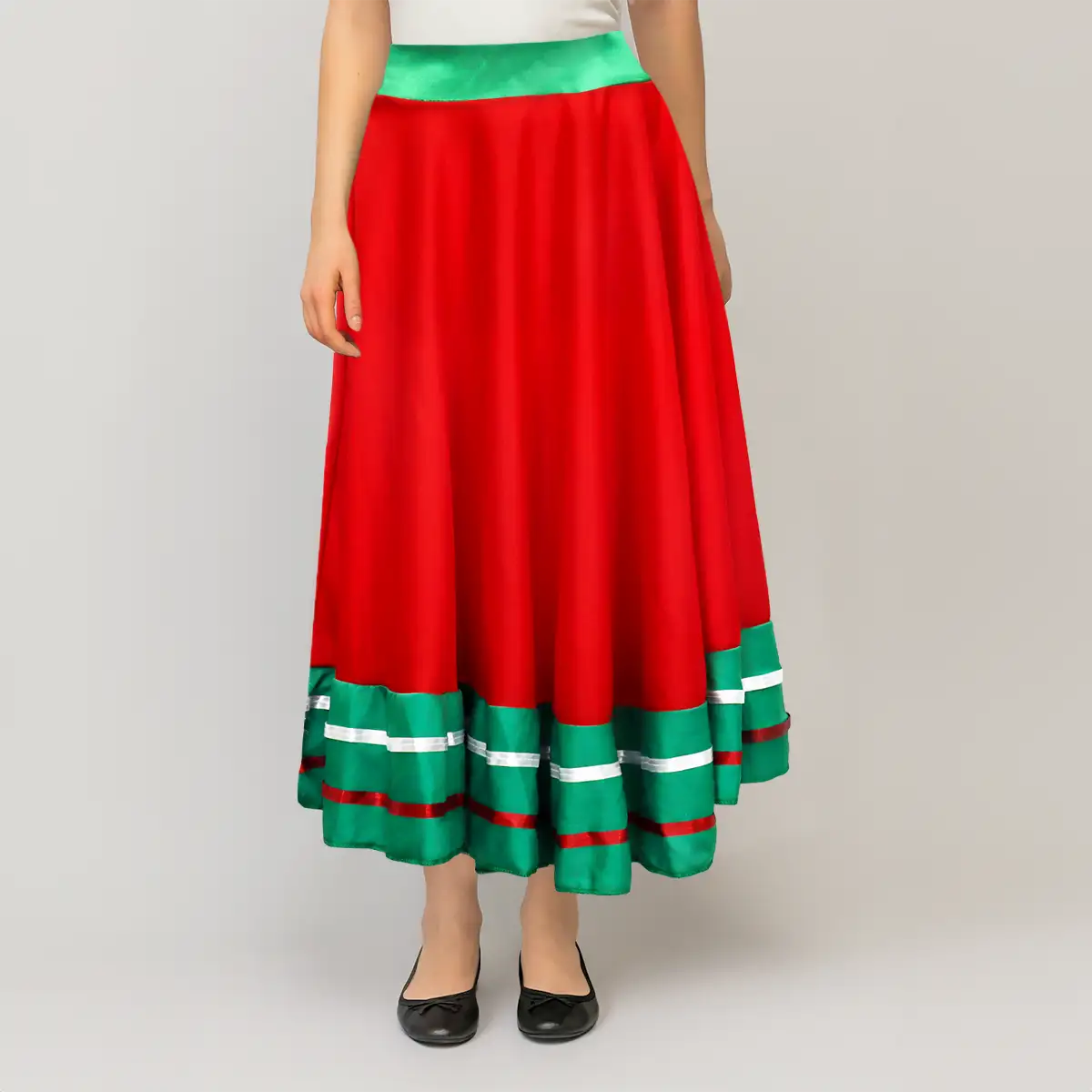 Falda Regional, Color Rojo y Verde, Fiestas Patrias, Talla Grande