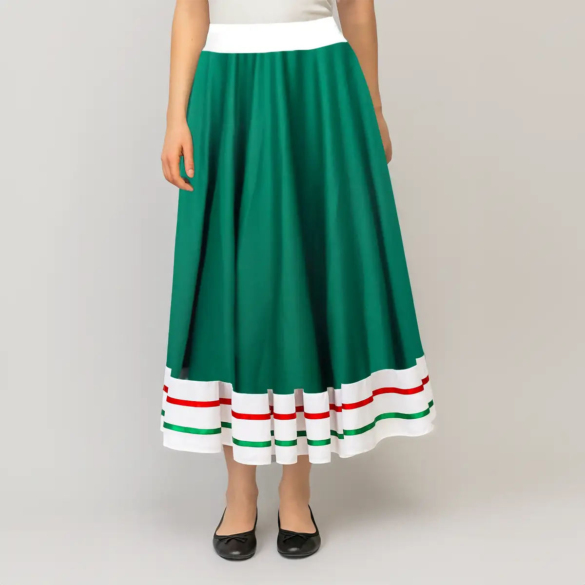 Falda Regional, Color Verde, Fiestas Patrias, Talla Grande