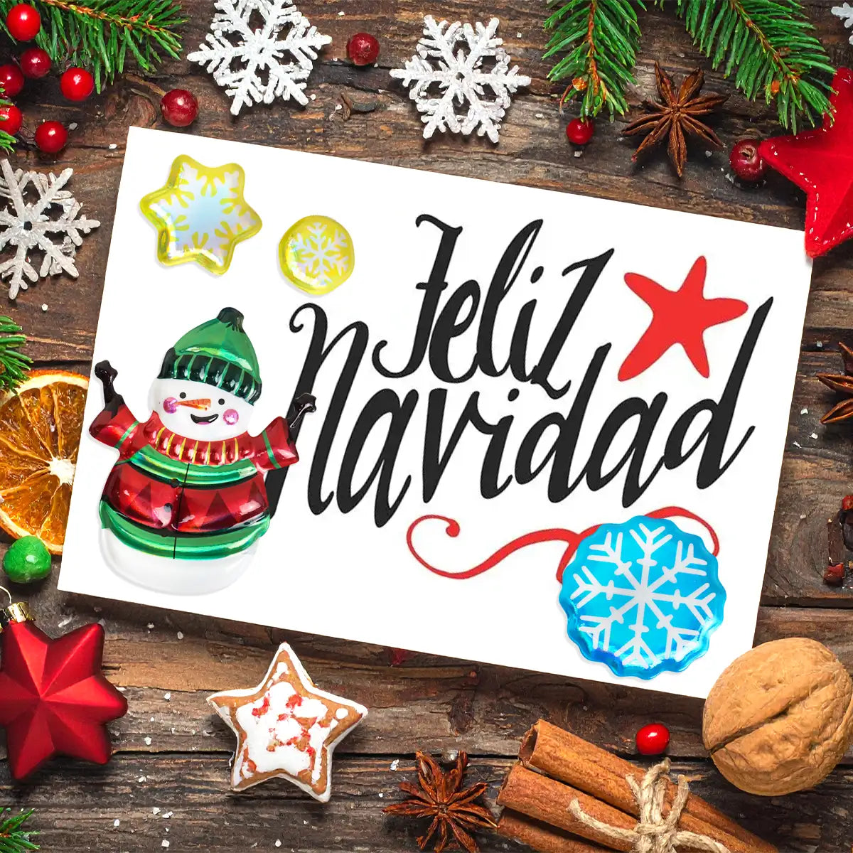 Sticker 3D, Muñeco de Nieve y Copos