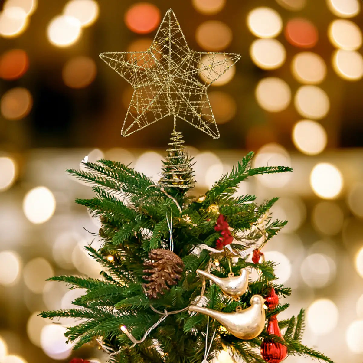 Estrella, Color Dorado, Punta de Árbol de Navidad