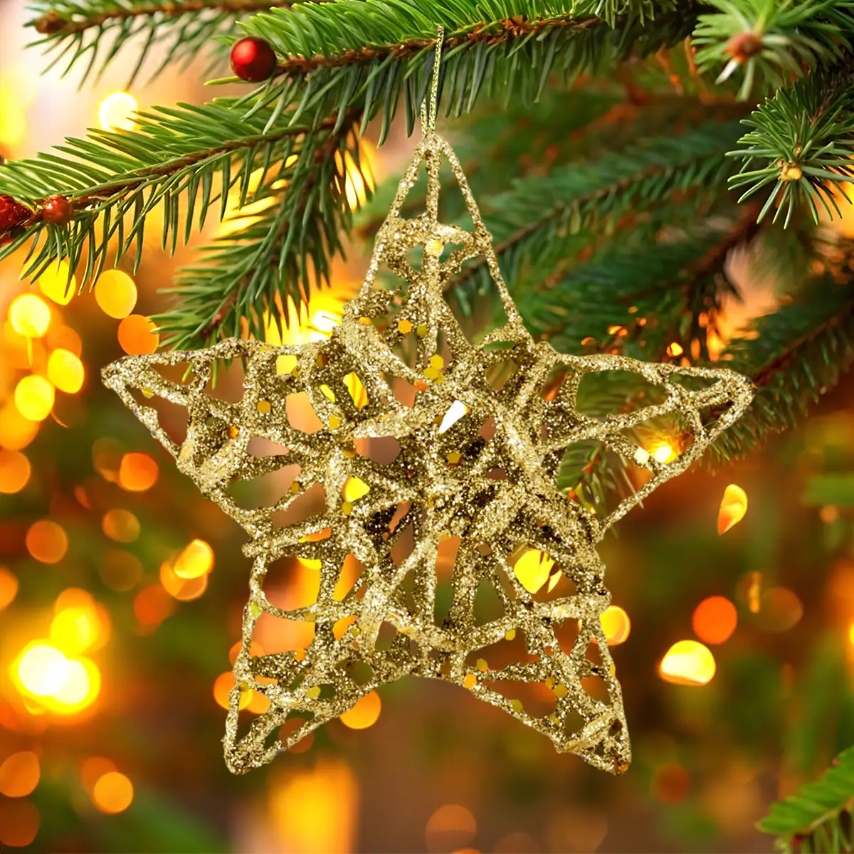 Estrellas, Ornamento Navideño Glitter, Color Oro