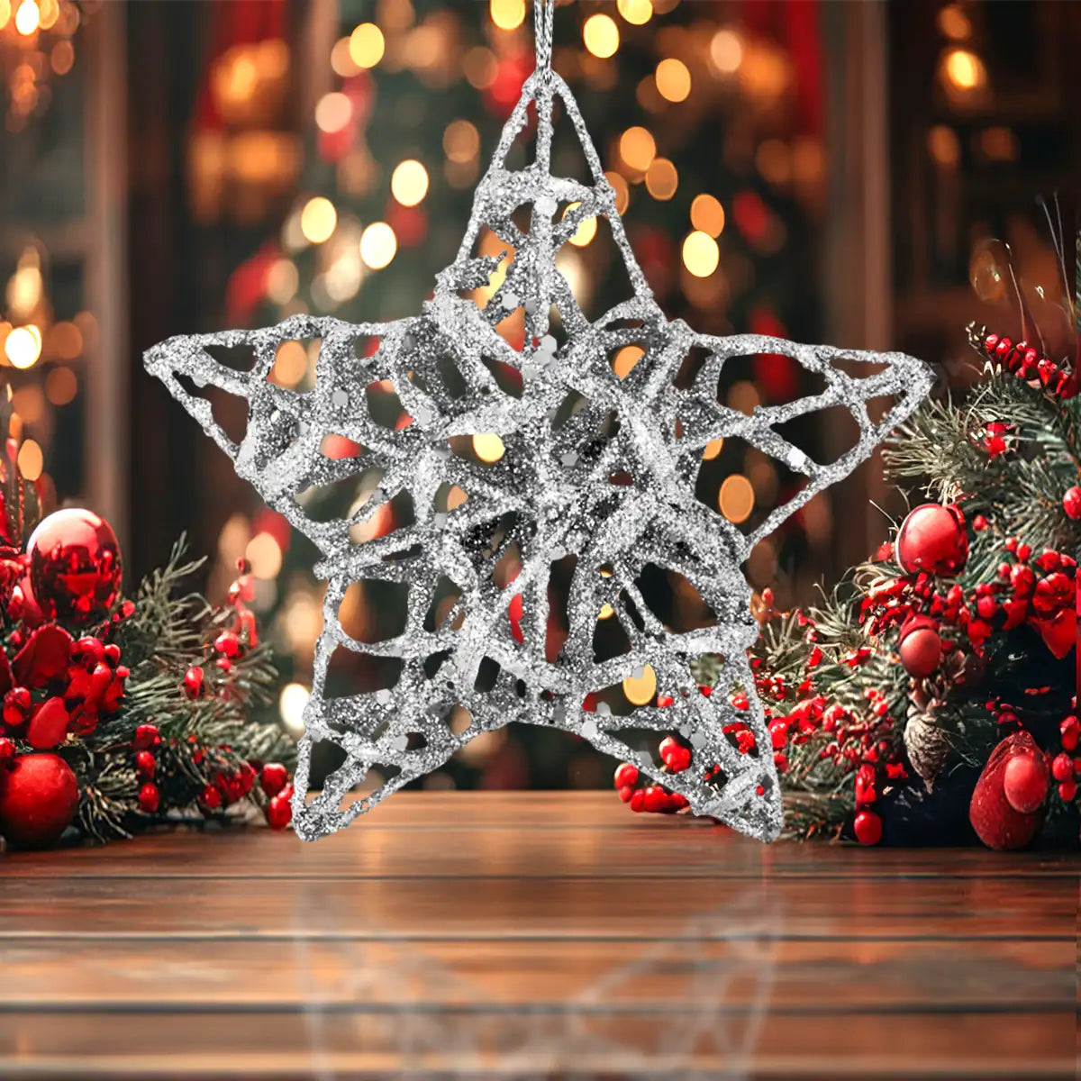 Estrellas, Ornamento Navideño Glitter, Color Plata
