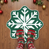 Tapete Navideño, Forma Copo de Nieve, Color Verde