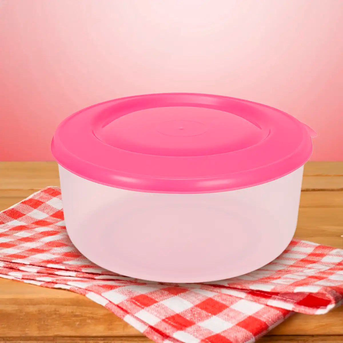 Contenedor Redondo de Plástico, Color Rosa, 550 ml