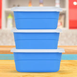 Set de 3 Contenedores Cuadrados, Color Azul con Tapa, 750 ml