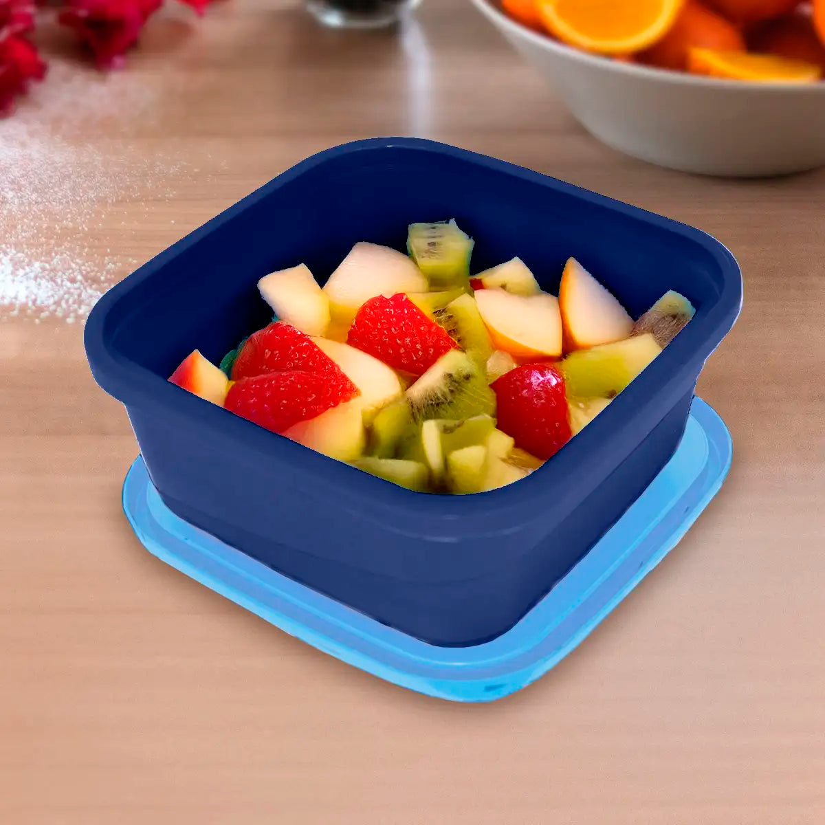 Set de 3 Contenedores Cuadrados, Color Azul, 750 ml