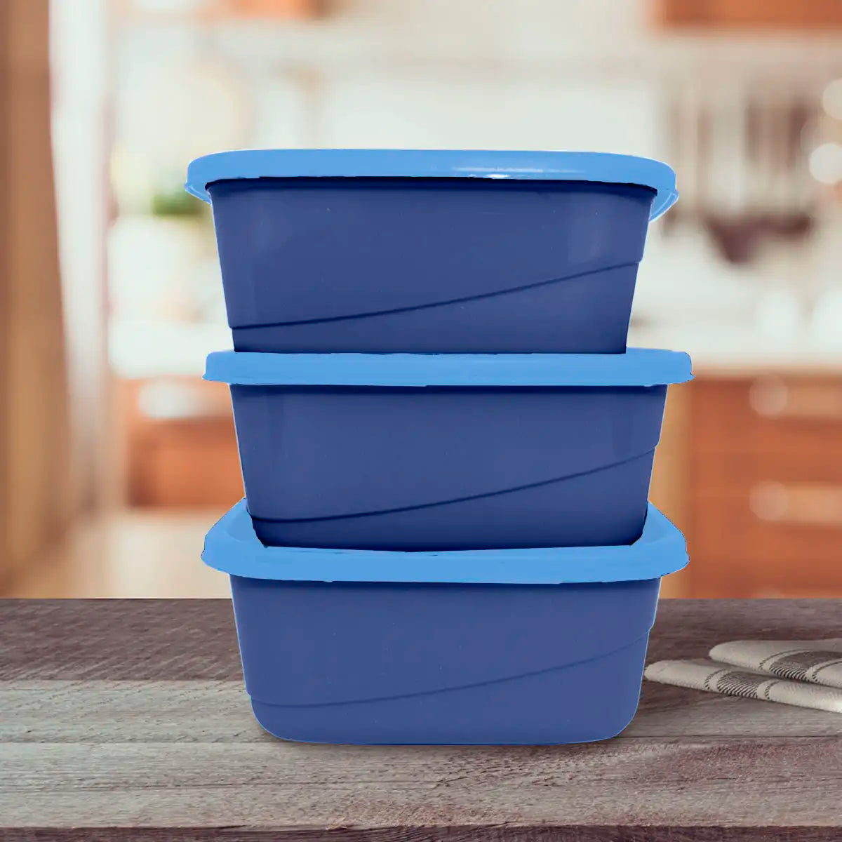 Set de 3 Contenedores Cuadrados, Color Azul, 750 ml