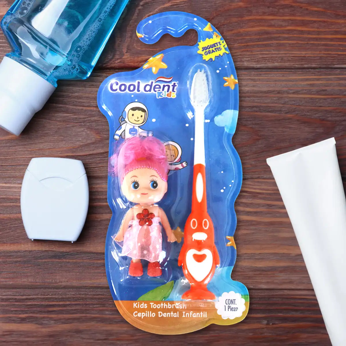 Cepillo Dental, Color Naranja con Muñeca de Juguete, Cool Dent