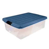 Caja Multiusos de Plástico con Tapa, Color Azul Petróleo, 32 L