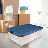 Caja Multiusos de Plástico con Tapa, Color Azul Petróleo, 32 L