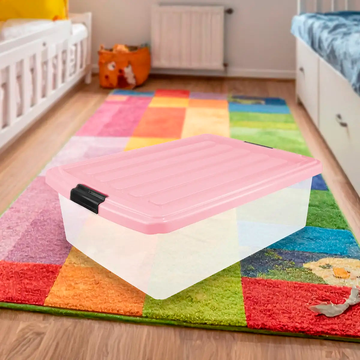 Caja Multiusos de Plástico con Tapa, Color Rosa Baby, 32 L