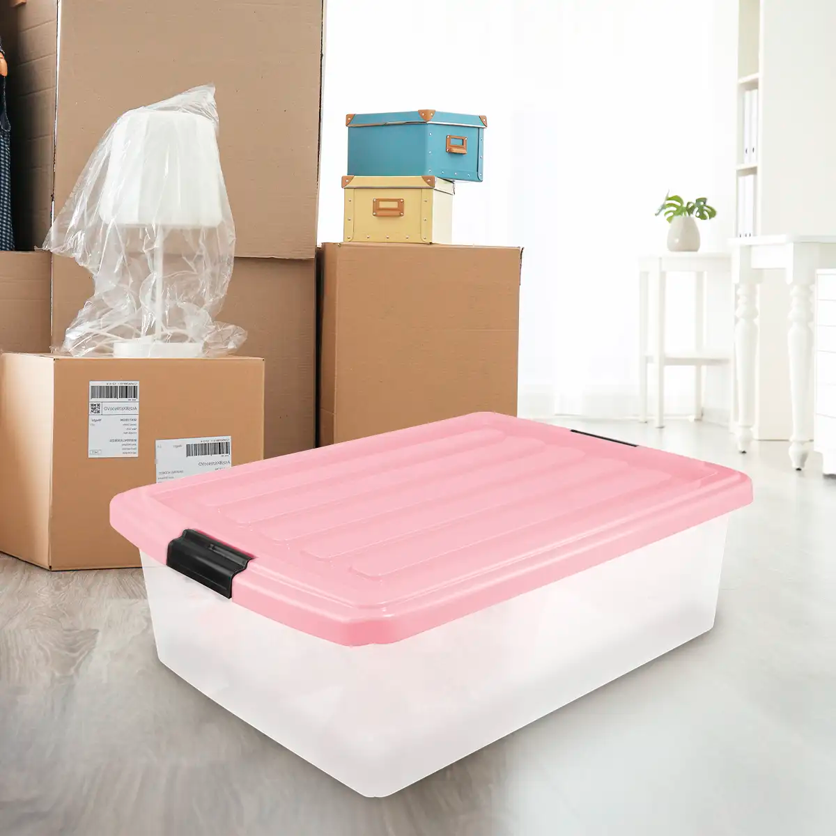 Caja Multiusos de Plástico con Tapa, Color Rosa Baby, 32 L