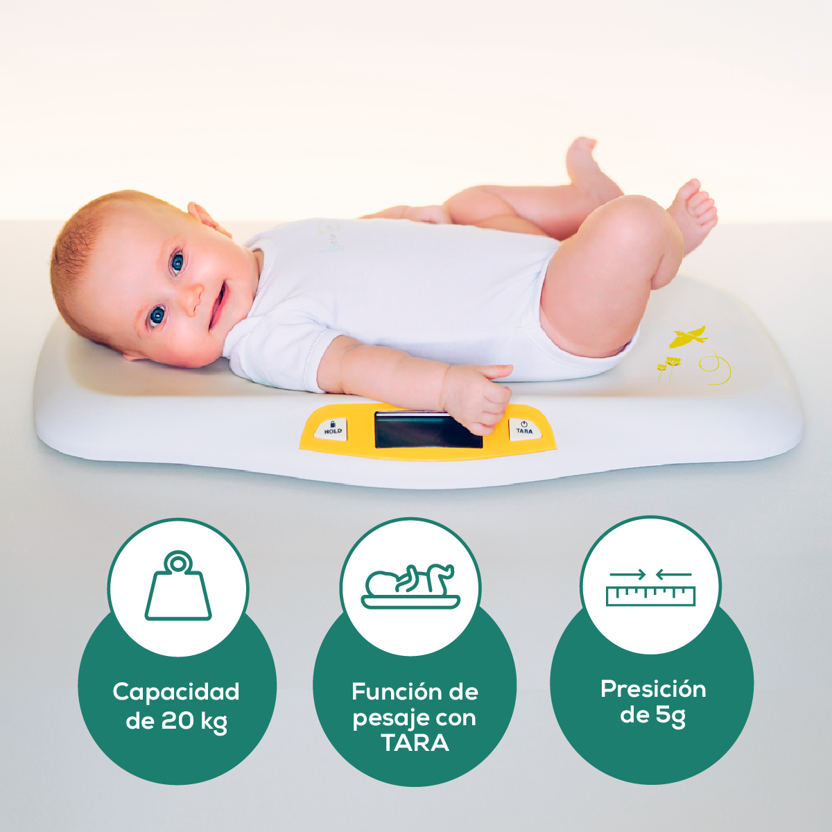 Báscula para Bebé, Función HOLD para Mediciones en Movimiento, Pantalla LCD  BY80 Marca beurer®