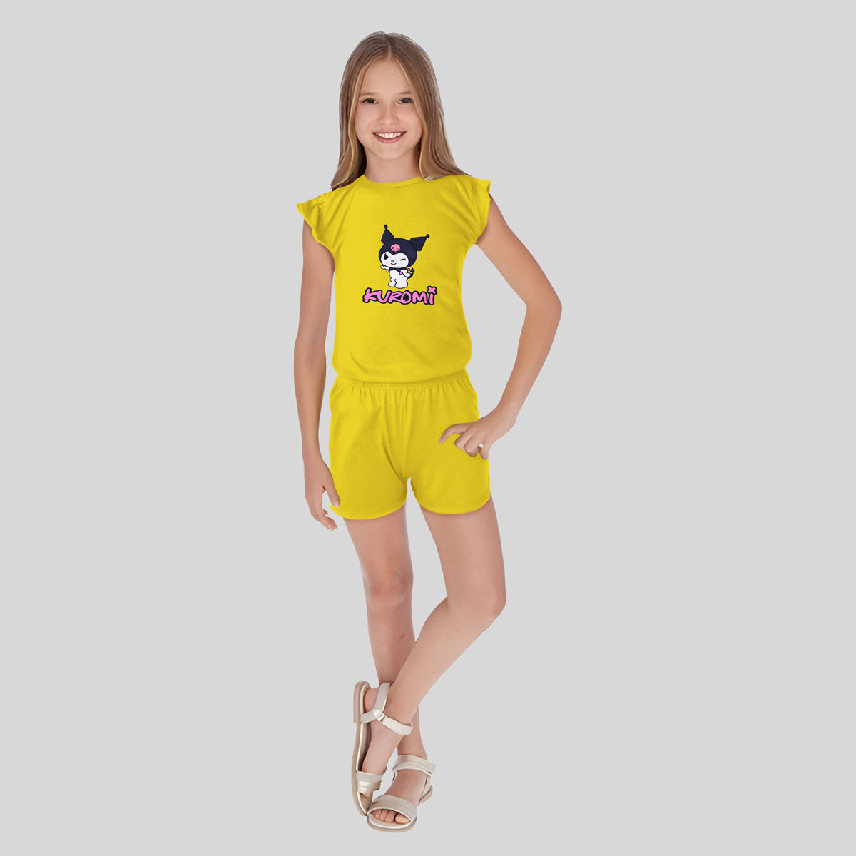 Conjunto de Blusa con Short color Amarillo para Niña, Kuromi