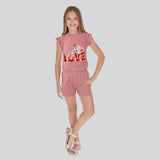 Conjunto de Blusa con Short color Rosa para Niña, Love Yourself