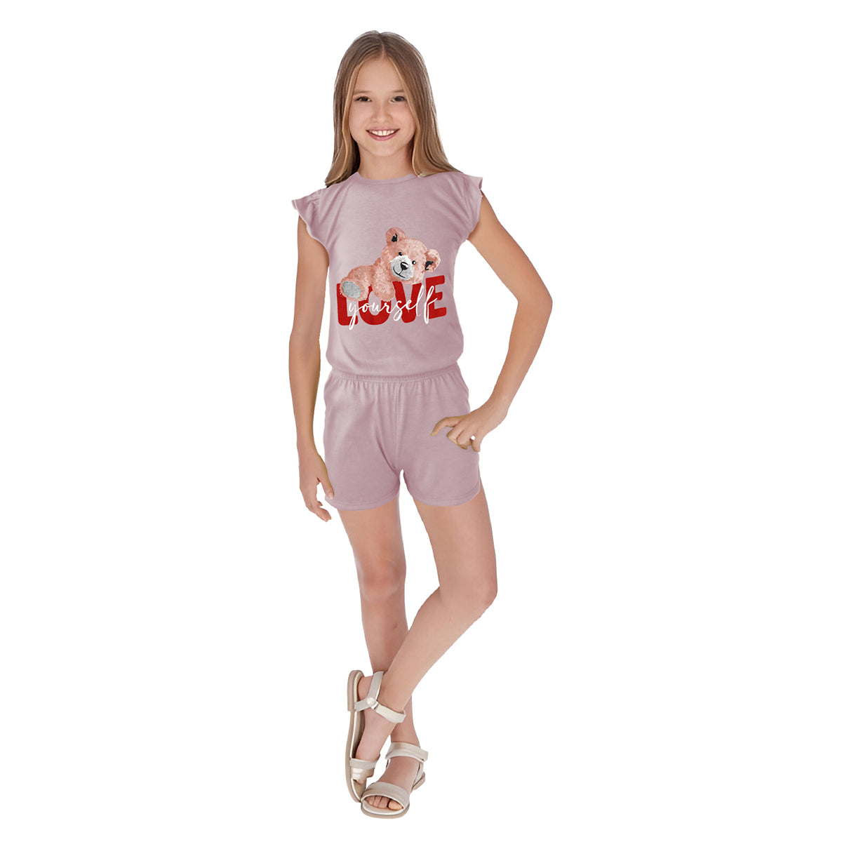 Conjunto de Blusa con Short color Rosa para Niña, Love Yourself