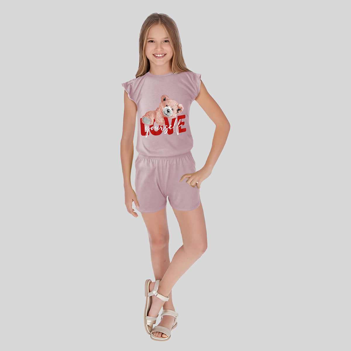 Conjunto de Blusa con Short color Rosa para Niña, Love Yourself