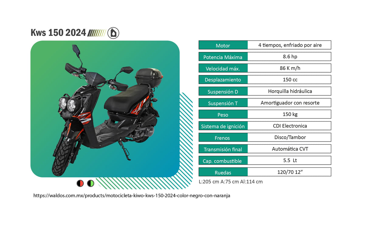 Motocicleta Kiwo KWS 150 2025, color Negro