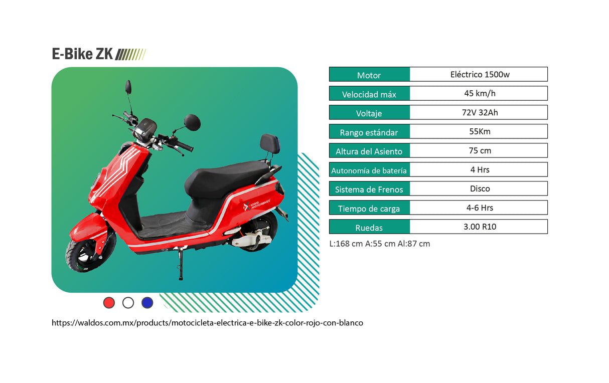 Motocicleta Eléctrica E-Bike ZK color Blanco con Plata, , Marca Kiwo