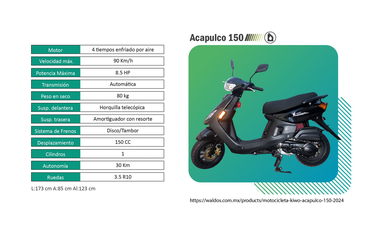 Motocicleta Acapulco Kiwo 150 2025, color Gris