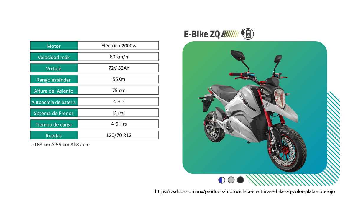 Motocicleta Eléctrica E-Bike ZQ color Plata