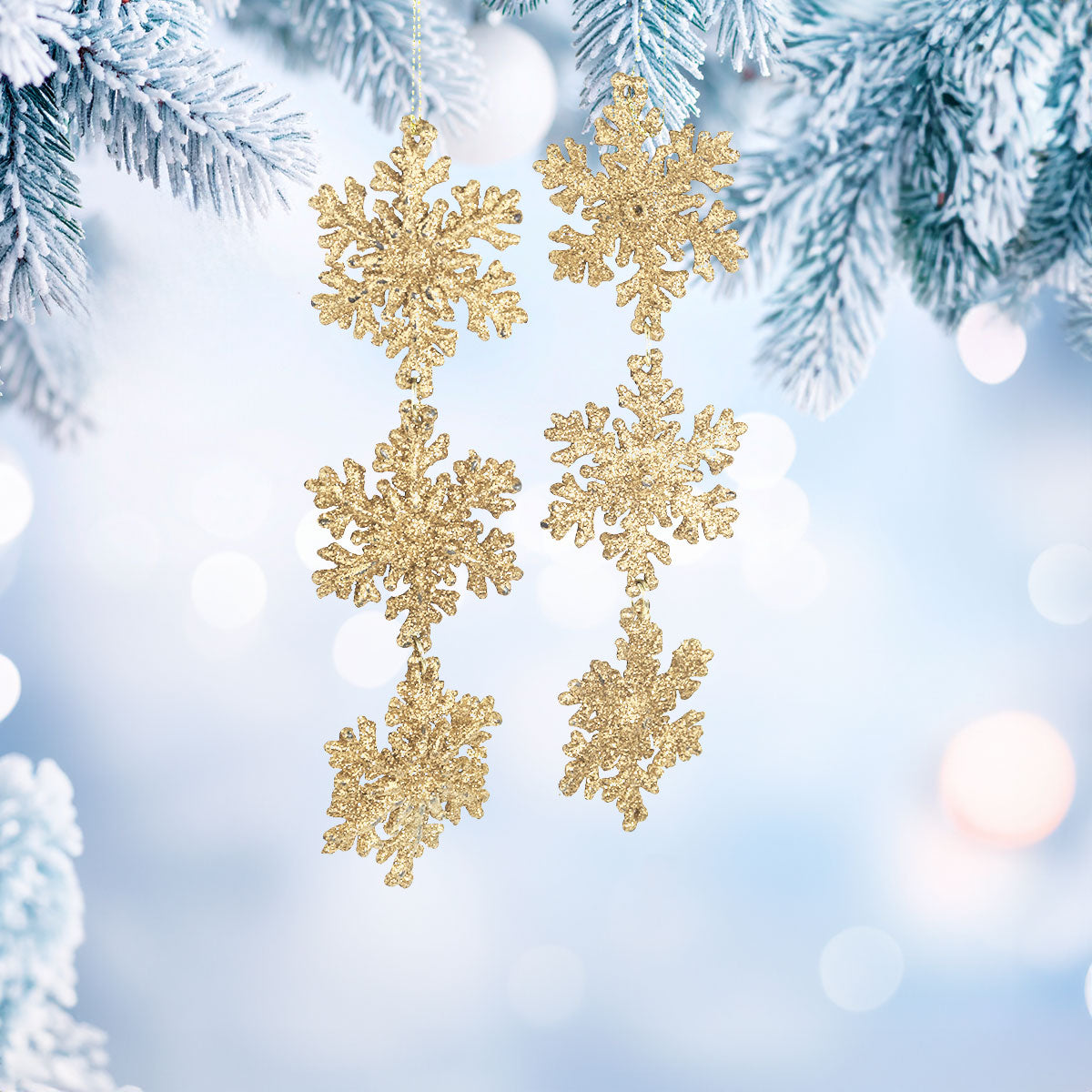 Copo de Nieve, Ornamento Colgante, Color Oro, 2 pzas