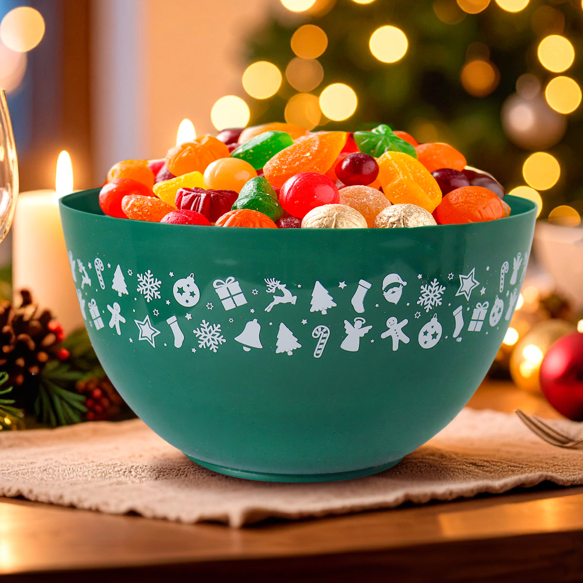 Recipiente de Plástico Navideño, Color Verde