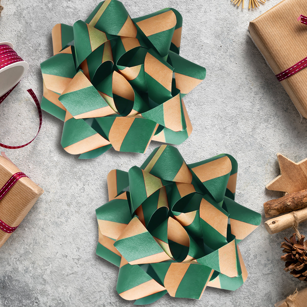 Moños para Regalo, 2 pzas, Color Verde y Café