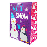 Bolsa de Regalo Navideña Grande, Diseño Snowman, Color Morado