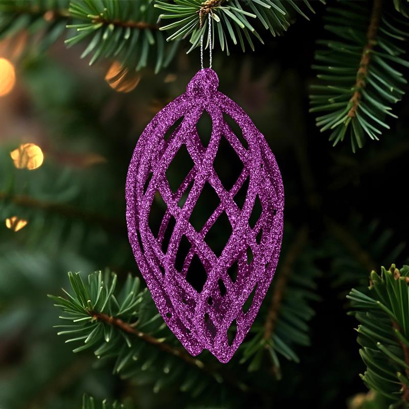 Esferas Navideñas con Glitter, Forma Lágrima, Color Morado, 2 pzas