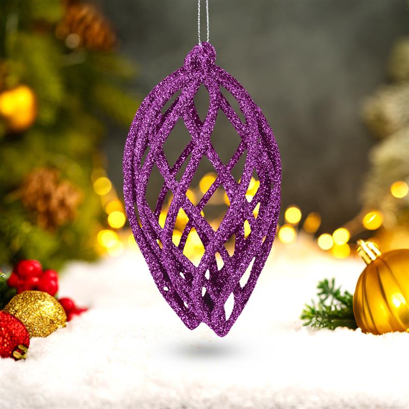 Esferas Navideñas con Glitter, Forma Lágrima, Color Morado, 2 pzas