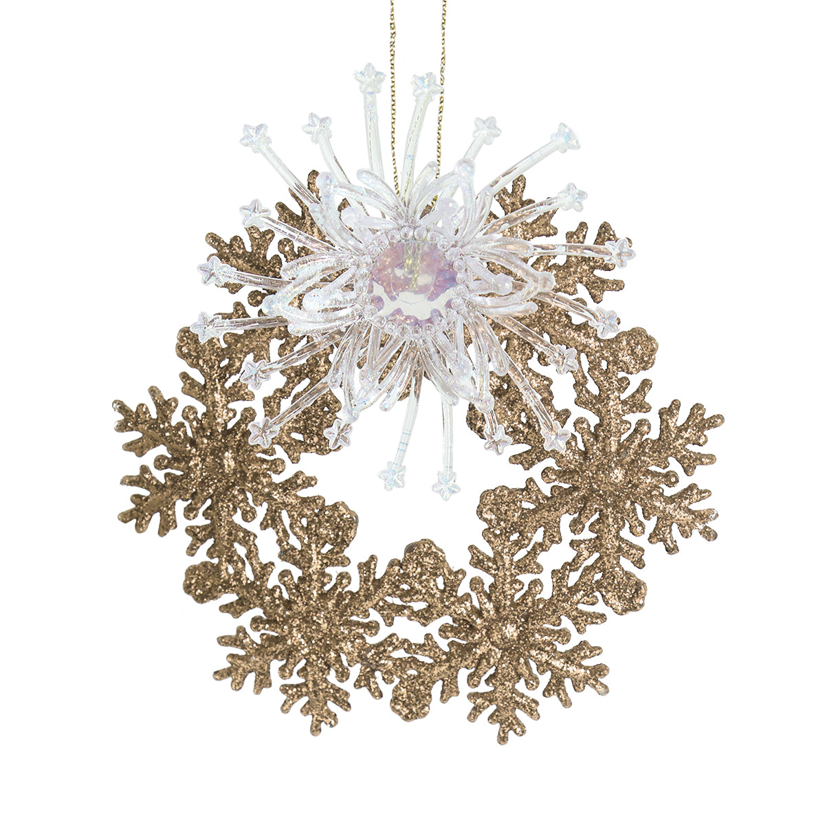 Copo de Nieve con Glitter y Adorno Plástico, Color Dorado