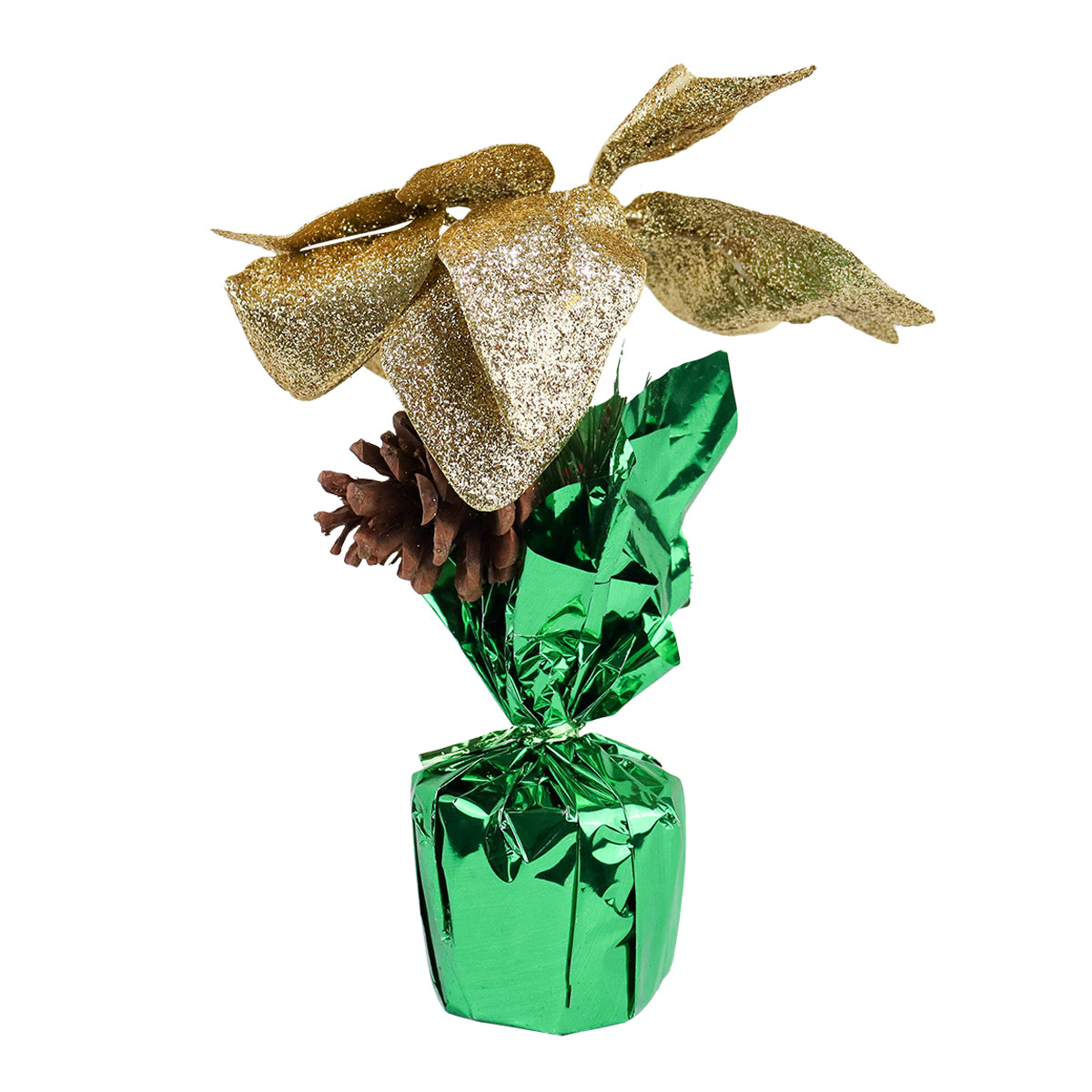 Maceta con Nochebuena Artificial, Color Dorado, 25 cm