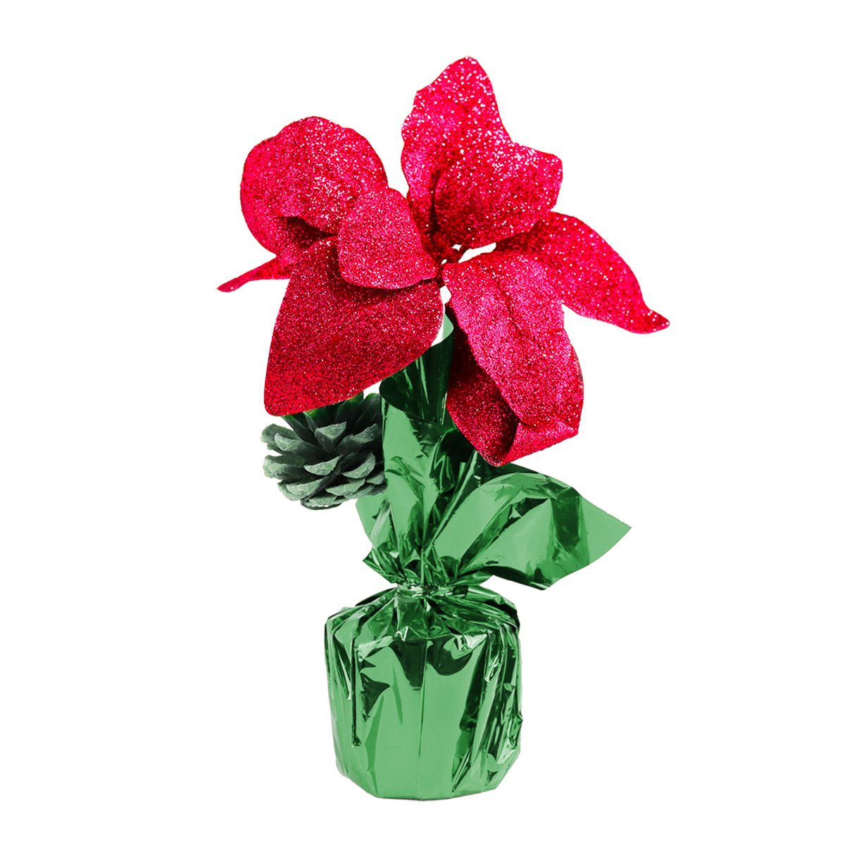 Maceta con Nochebuena Artificial, Glitter, Color Rojo, 25 cm